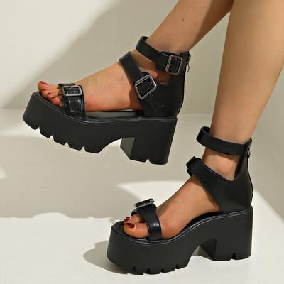 Fashion 2025 New Waterproof Platform Sandals Summer New Round Head Open Toe Metal Buckle Anti-slip Wear-resistant High Heels