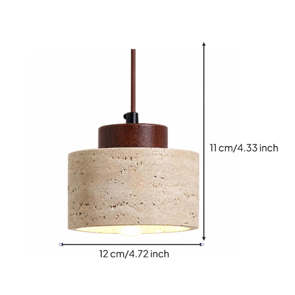 Pendant Lamp with Wooden Top Rustic Minimalism Stone Organic Lighting Fixture for