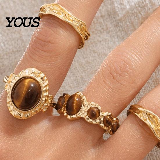 Tiger Eye Stone Ring 4Pcs/Set Finger Set, Scratch Resistant Adjustable Opening Stacking Rings for Women, Jewelry Gift Durable