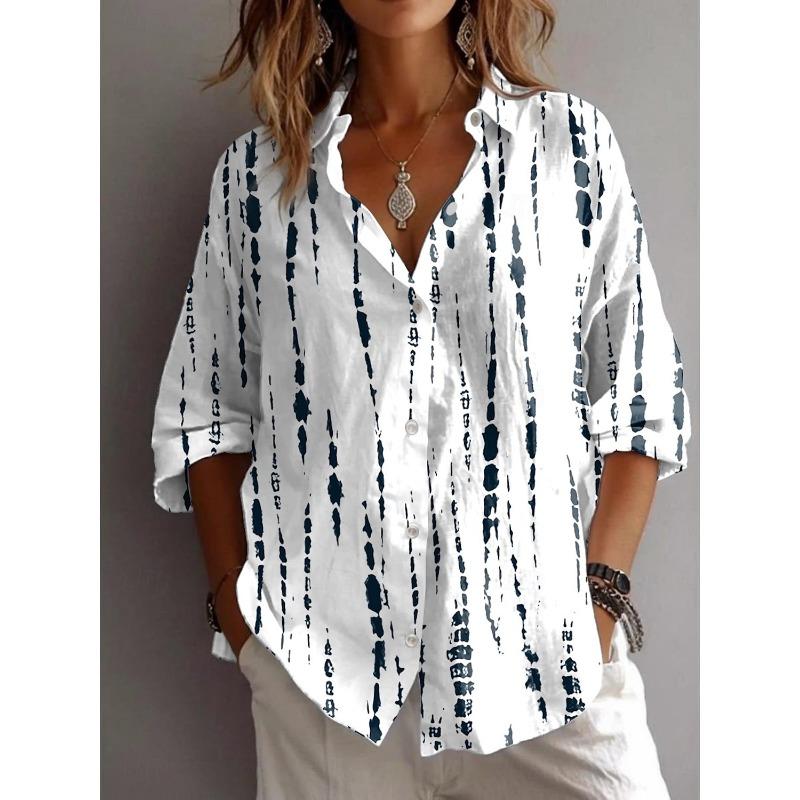 Sommer Damenhemd Blume Aktiv Stilvolle Bluse Reverskragen Bluse Damen Langarmhemden Damenbekleidung Damenkleidung