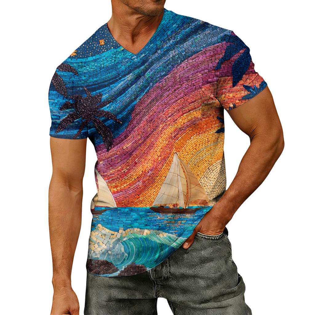 Men's Fashion Printed V-Neck Short Sleeve T-Shirt