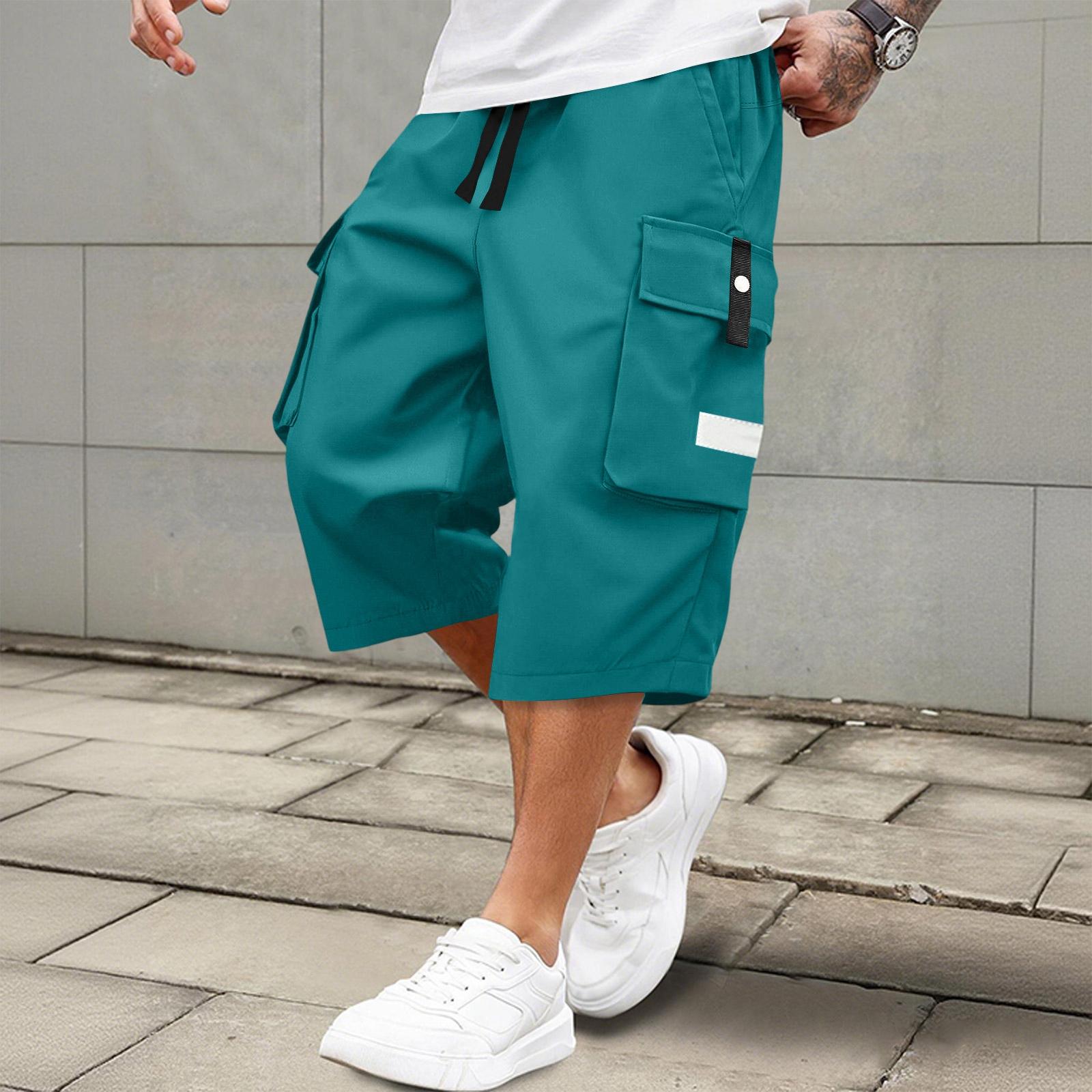 

Men s Casual And Fashionable Lace-up Lightweight And Breathable Sports Shorts. Men s Loose And Large-sized Multi-pocket Workwear Shorts. XXXL циан