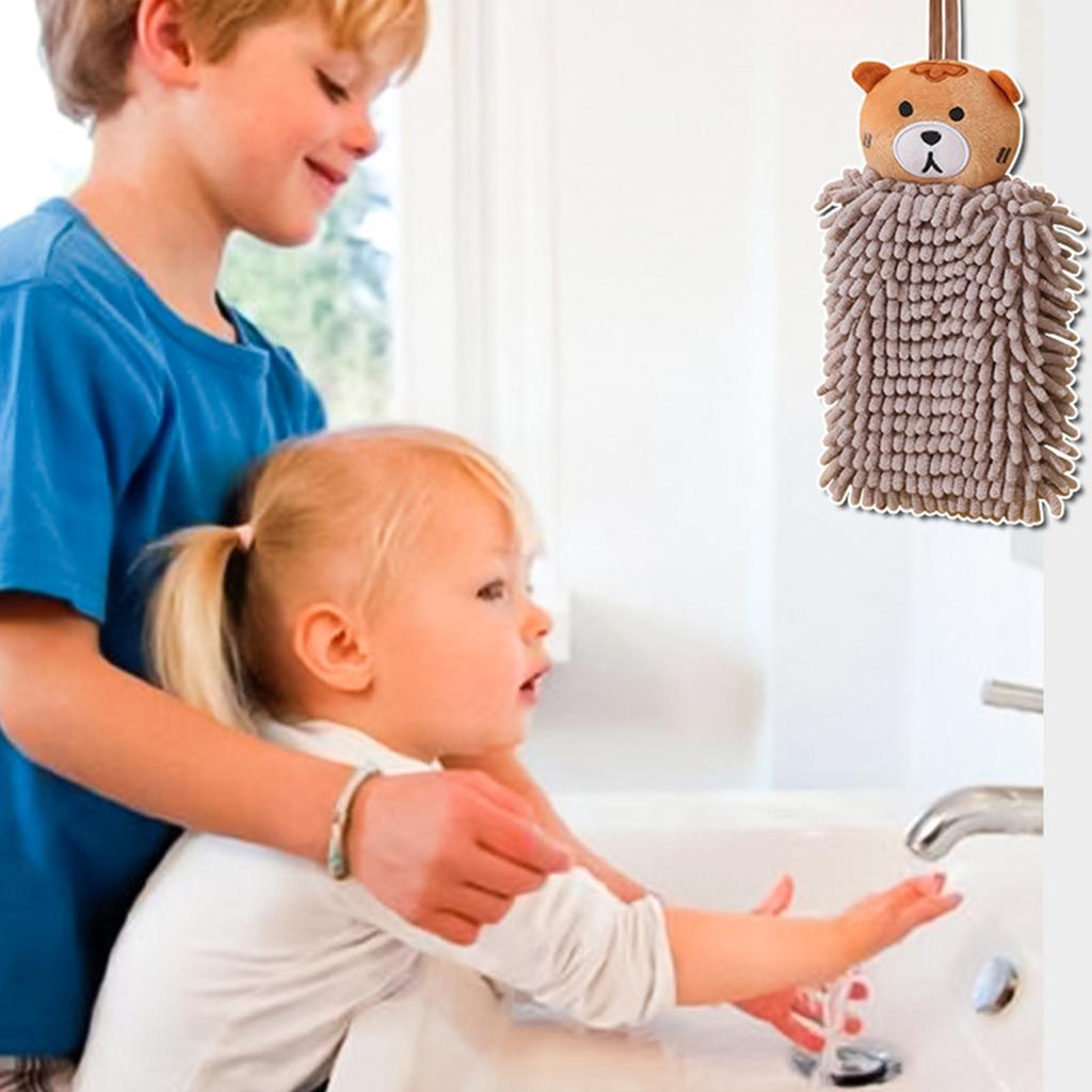 Cartoon Animal Style Hanging Hand Towel Soft Absorbent Microfiber Chenille Hand Drying Cloth with Loop for Bathroom Kitchen Use