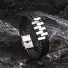 Mens Leather Bracelets,Stylish Stainless Steel 3 Layer Black Bracelets,New Fashion Jewelry Gift for Father Dad Husband BFF Son