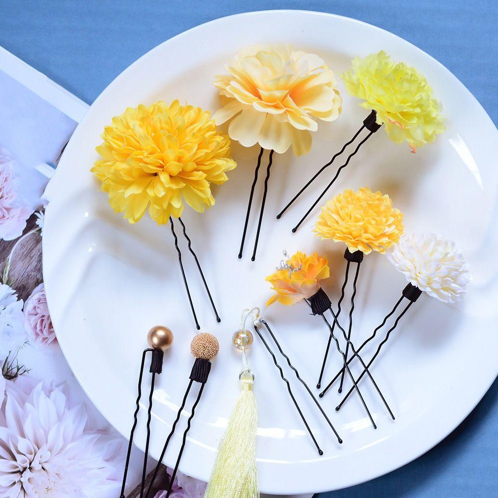 Handmade Japanese Kimono Hair Clips Flower Tassels Hair Stick Jewelry Flower Hair Forks  Girls