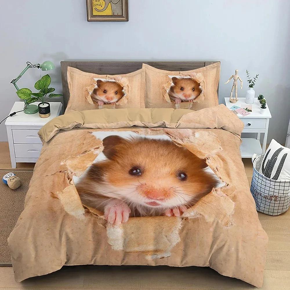 

Top For Cute Dog Bedding Set Hamster Cat Animals Duvet Cover Quilt Cover With Pillowcase Twin Queen Size Comforter Home Textile 70x133cm 2pcs