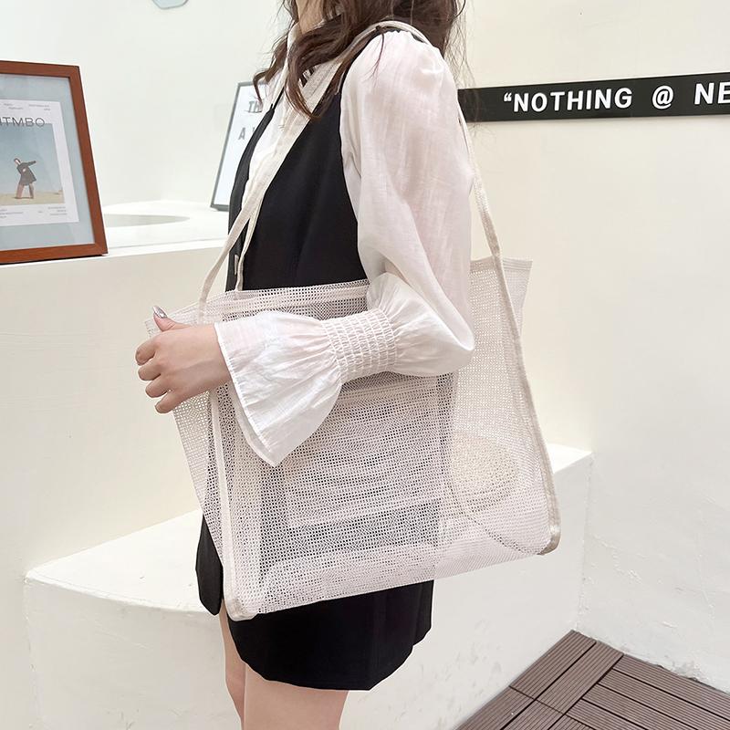 Women Mesh Beach Travel Shoulder Bag Large Capacity Casual Totes for Holding Toys Grocery Picnic Ladies Handbag Shopping Bag