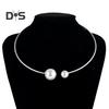 2Pcs/Set Women Elegant Jewelry Set Shiny Rhinestones Faux Pearls Adjustable Open Collar Necklace Bangle Set
