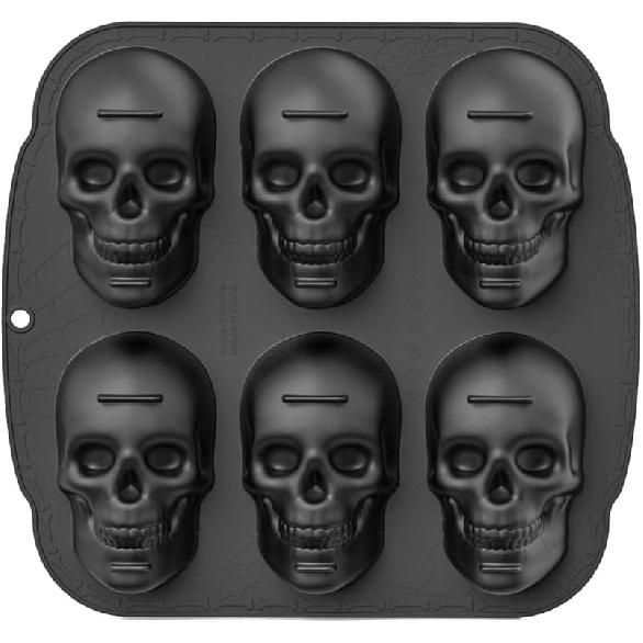 Halloween Skull Cake Pan Silicone Mold, 6 Cavities Pirate Skull 3D Silicone Mold Baking Pan,Black Easy To Use