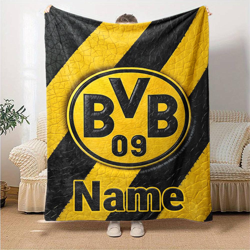 Custom Name Borussia Dortmund Theme Printed Blanket Perfect For Couch Bed Travel Outdoor Use Machine Washable Cozy Durable