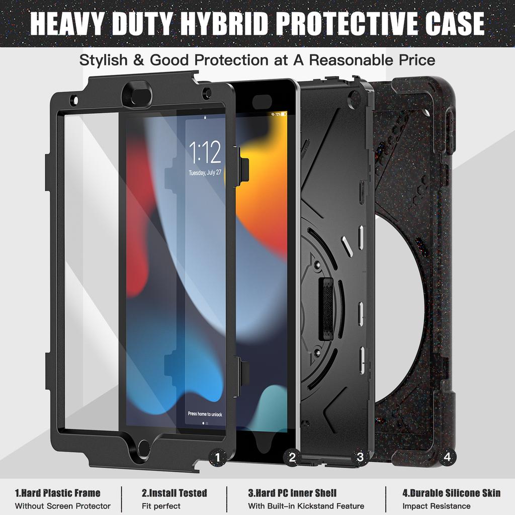 360 Rotating Stand Case For iPad 10.2" 2019 2020 2021 7th 8th 9th Generation Hybrid Cover With Pen Holder,Hand & Shoulder Strap