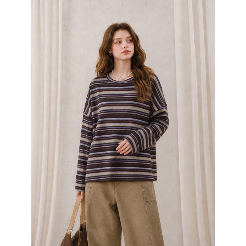 CHOCOOLATE Women's Retro Striped Long Sleeve T-Shirt