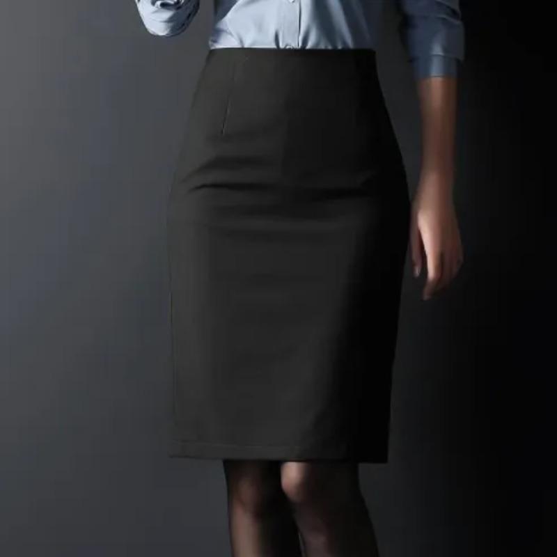Gonna a tubino nera da donna a vita alta slim, gonna midi formale da ufficio