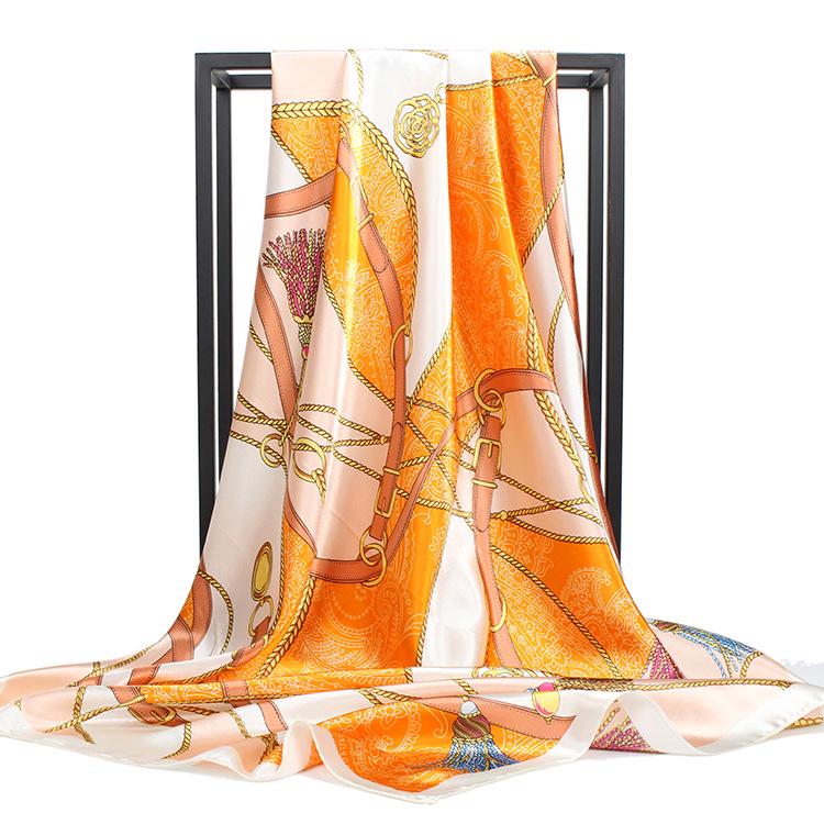 

Высококачественные роскошные шелковые шарфы, повязка на голову, шарфы, шейный шарф для женщин, шелковый шарф с цепочкой, женская декоративная шаль 90*90cm