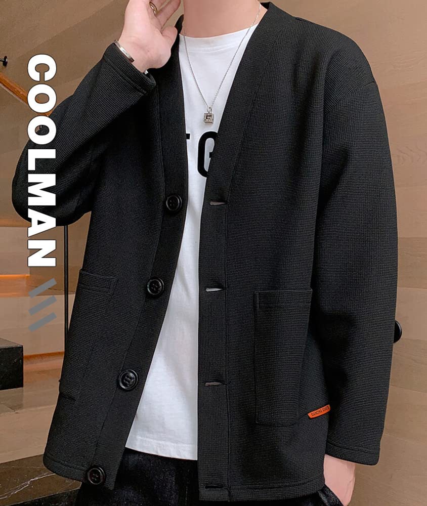 Poperdision Strickjacke Übergröße Weich und Schlicht und Einfarbig Lang Stilvoll Locker Herrenjacke, Mantel, Bequem, Stilvoll, Knopfleiste Lässig, Farbe,