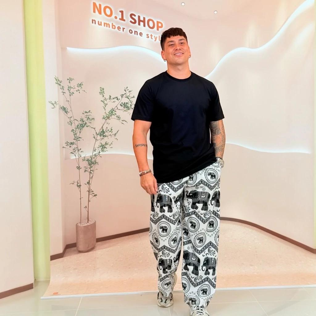 Pantaloni Elefant Lungi Talie Elastică Ajustabilă Șnur Picioare Largi Femei Bărbați Unisex Imprimeu Thailanda Casual Streetwear Plajă Boem Retro Vintage