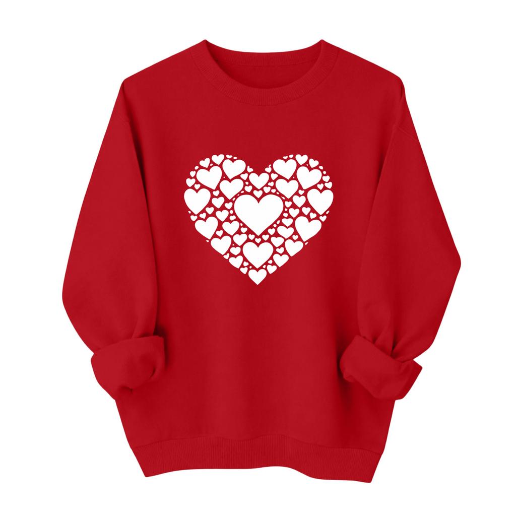 Valentines Sweatshirts For Women Love Heart Graphic Pullover R-neck Long Sleeve Tops Valentine's Day Sweatshirt