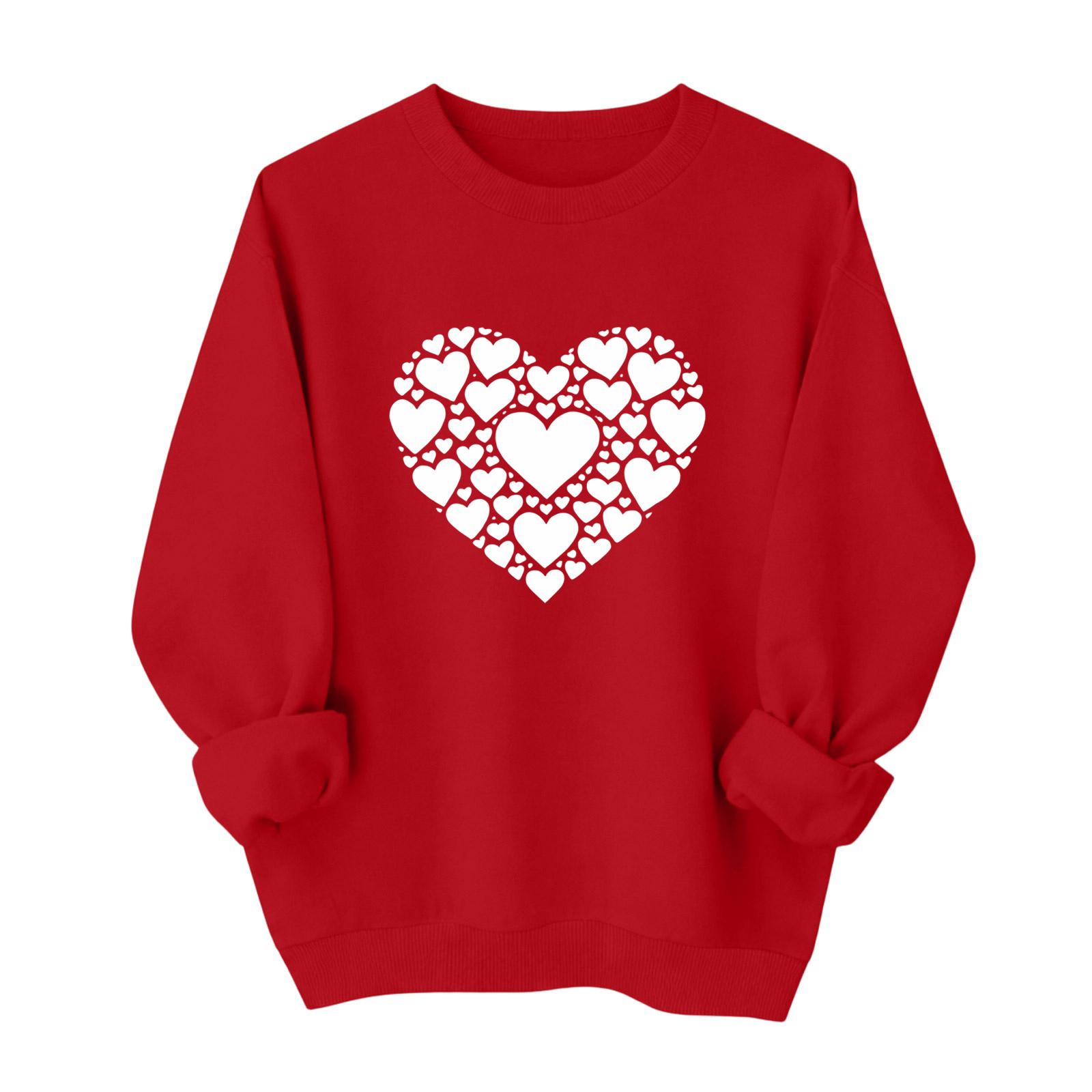

Valentines Sweatshirts For Women Love Heart Graphic Pullover R-neck Long Sleeve Tops Valentine s Day Sweatshirt XL кавун червоний колір