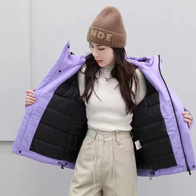 

Женская пуховая парка колор-блок с капюшоном - 2024 Повседневная зимняя куртка Extra Large фиолетовый