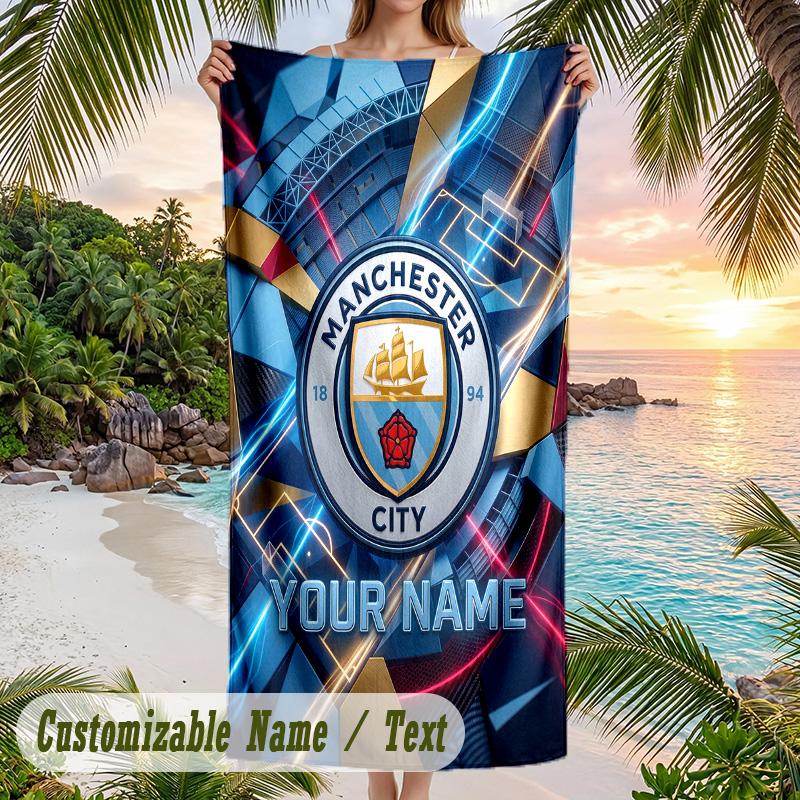 Beach Towel Manchester City Print Custom Name Text Soft Towel for Swimming Pool