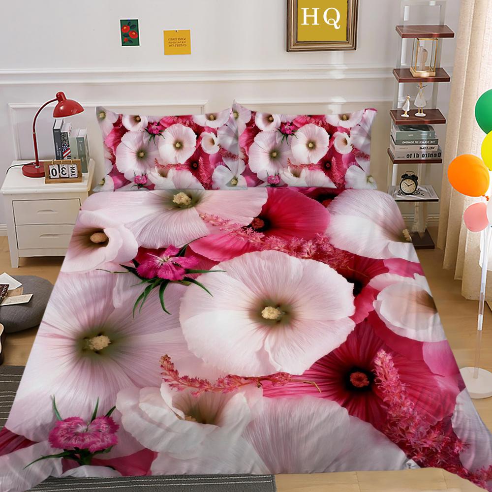 3D Flowers Printing Bed Cover King Size Bed Clothes Polyester Bedspreads Girl Fashion Home Bedclothes
