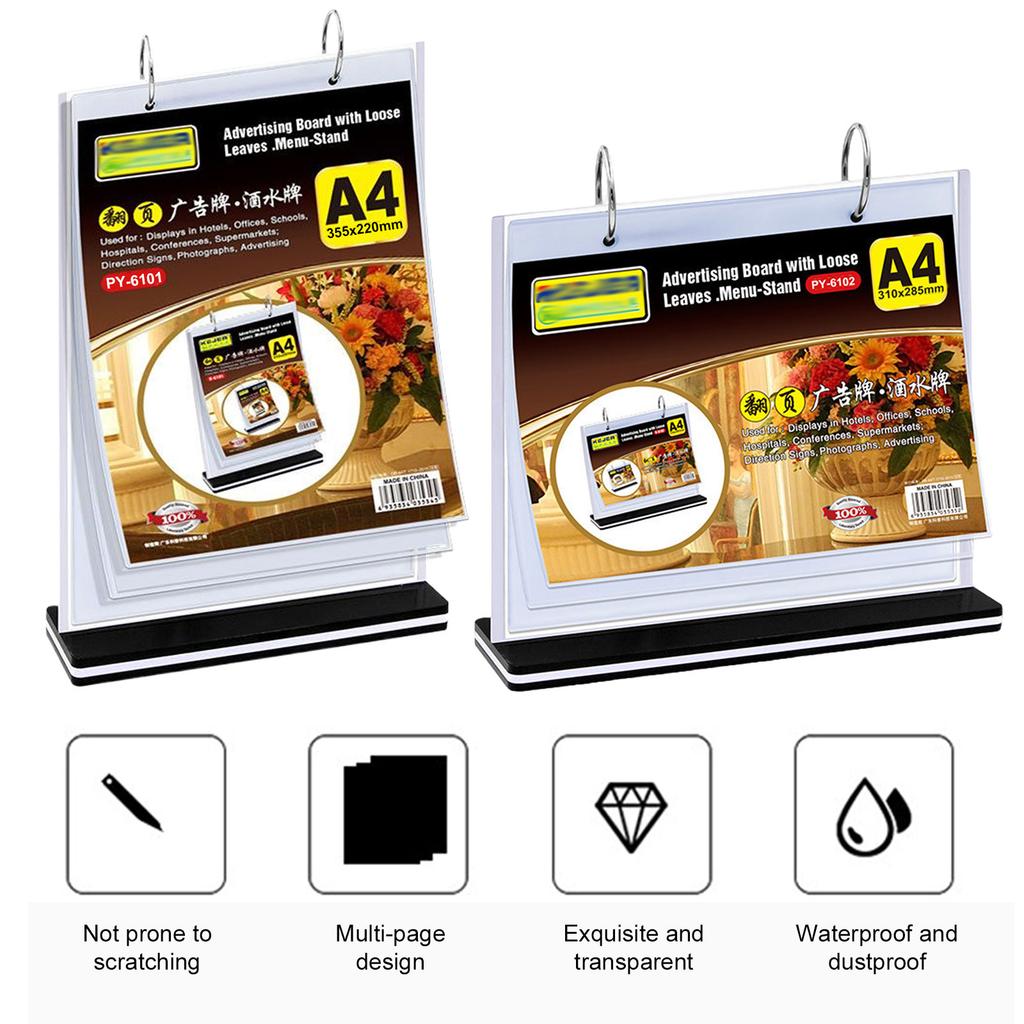 2pcs Menu Display Stand A4 Table Menu Stand Acrylic Desktop Double Display Holder for Picture Card Store Office Menu Retail Show