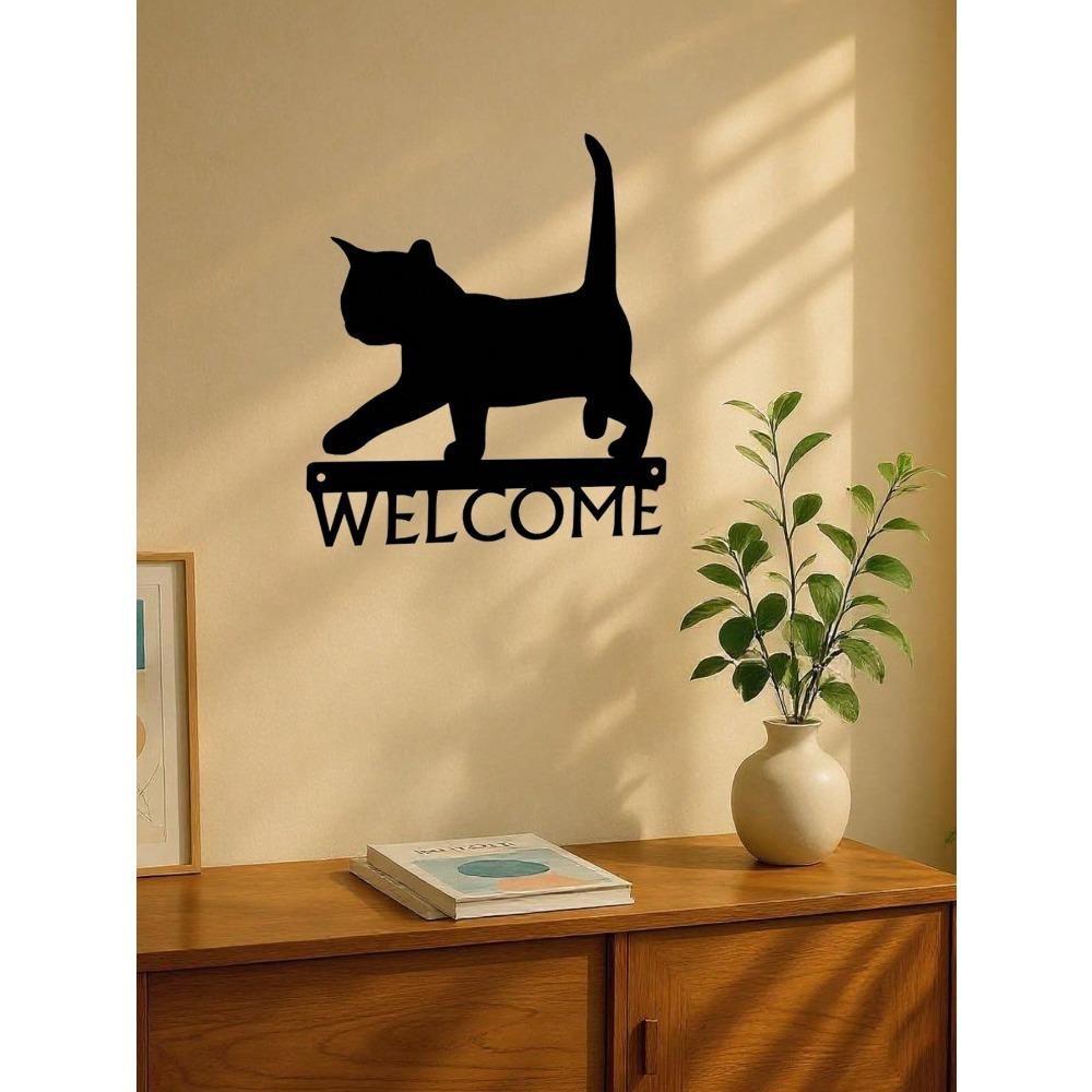 Black Cat Welcome Sign Metal Wall Art 12 Inch Rust Proof Home Decor Bathroom Waterproof Gift Modern