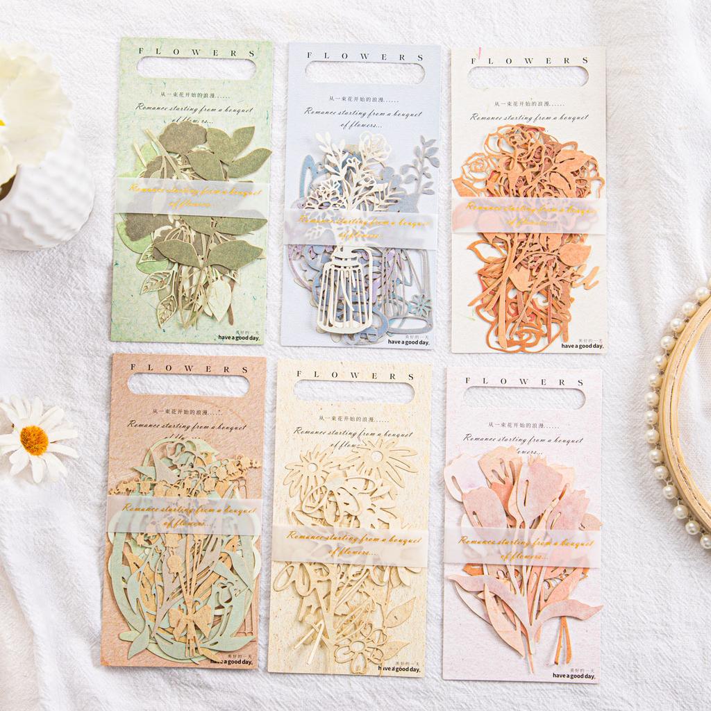 10 Pcs Hollow Long Strip Plant Flower Material Collage DIY Hand Ledger Decorative Collage Material Scrapbooking Material
