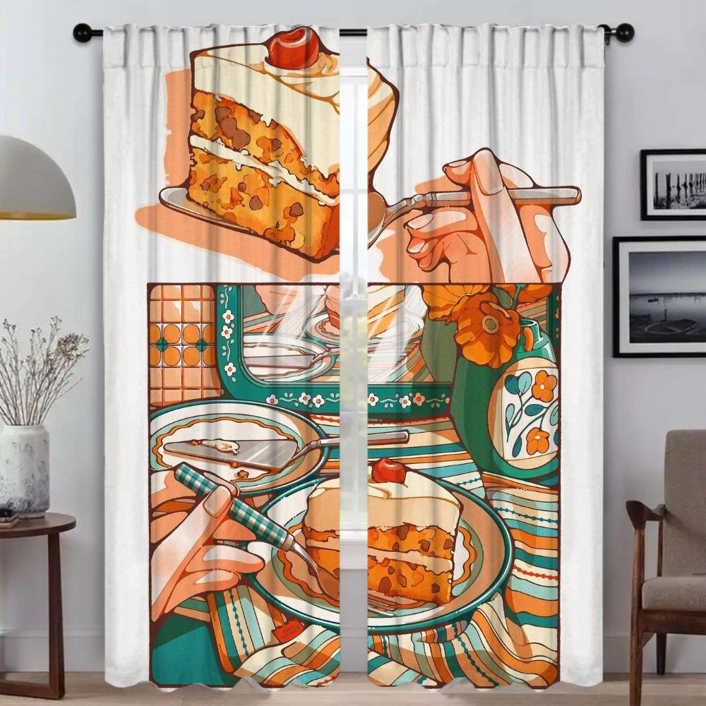 Retro Moda Oda için Pencere Perdesi 2 Panelli Perdeler Yatak Odası Ev İç Mekan Perdeleri Bölme Cadılar Bayramı Dekorasyonu Gölgelikler