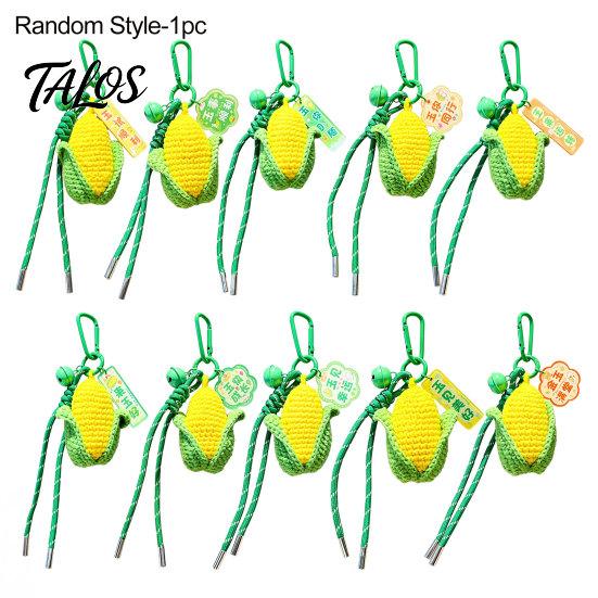 Plush Vegetable Ornament Crocheted Corn Keychain for Backpacks, Handmade Keyring with Bell Crochet Food Accessory & Blessing Tag, Simulated Bag Charm