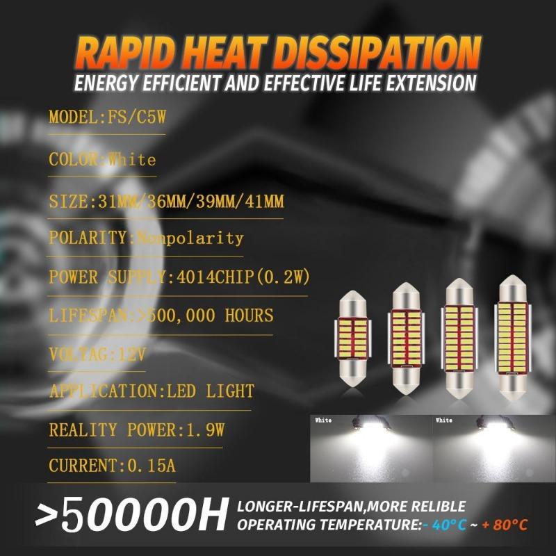 1 adet 12V C5W 31mm 36mm 39mm 41mm 4014 Araba Feston Işıkları Oto İç Mekan Tavan Lambası Okuma Ampulü Beyaz