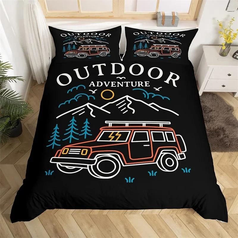 Western Cowhide Duvet Cover King Size Happy Camping Bedding Set Polyester Farmhouse Style Comforter Cover For Travel Rv Bunk Bed