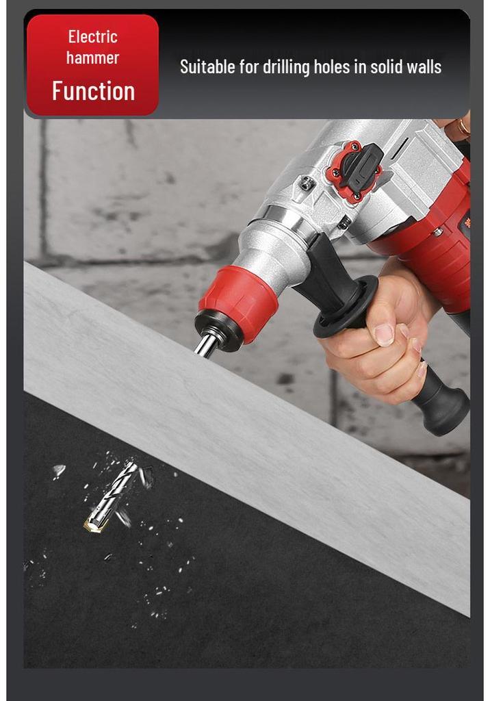 Dual-Use Electric Hammer & Pickaxe: Multi-Function High-Power Impact & Electric Drill for Concrete and Household Use.
