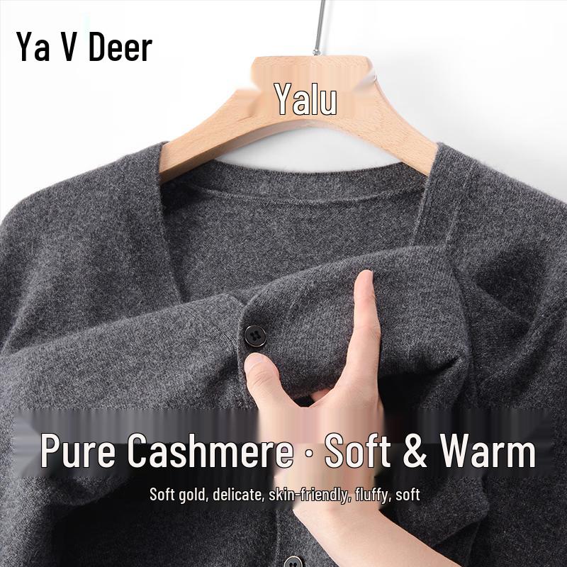 Yalu Men's Pure Cashmere V-Neck Cardigan