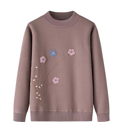 Rundhals Pflanzen Blumenstickerei Damen Pullover Langarmpullover Freizeit Oberteil