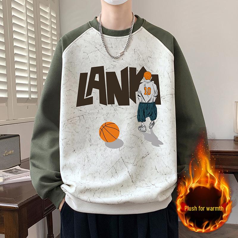

Youth Men s Hoodless Sweatshirt | Autumn/Winter Thick Velvet Long Sleeve | High School Students & Big Kids Boys Top L