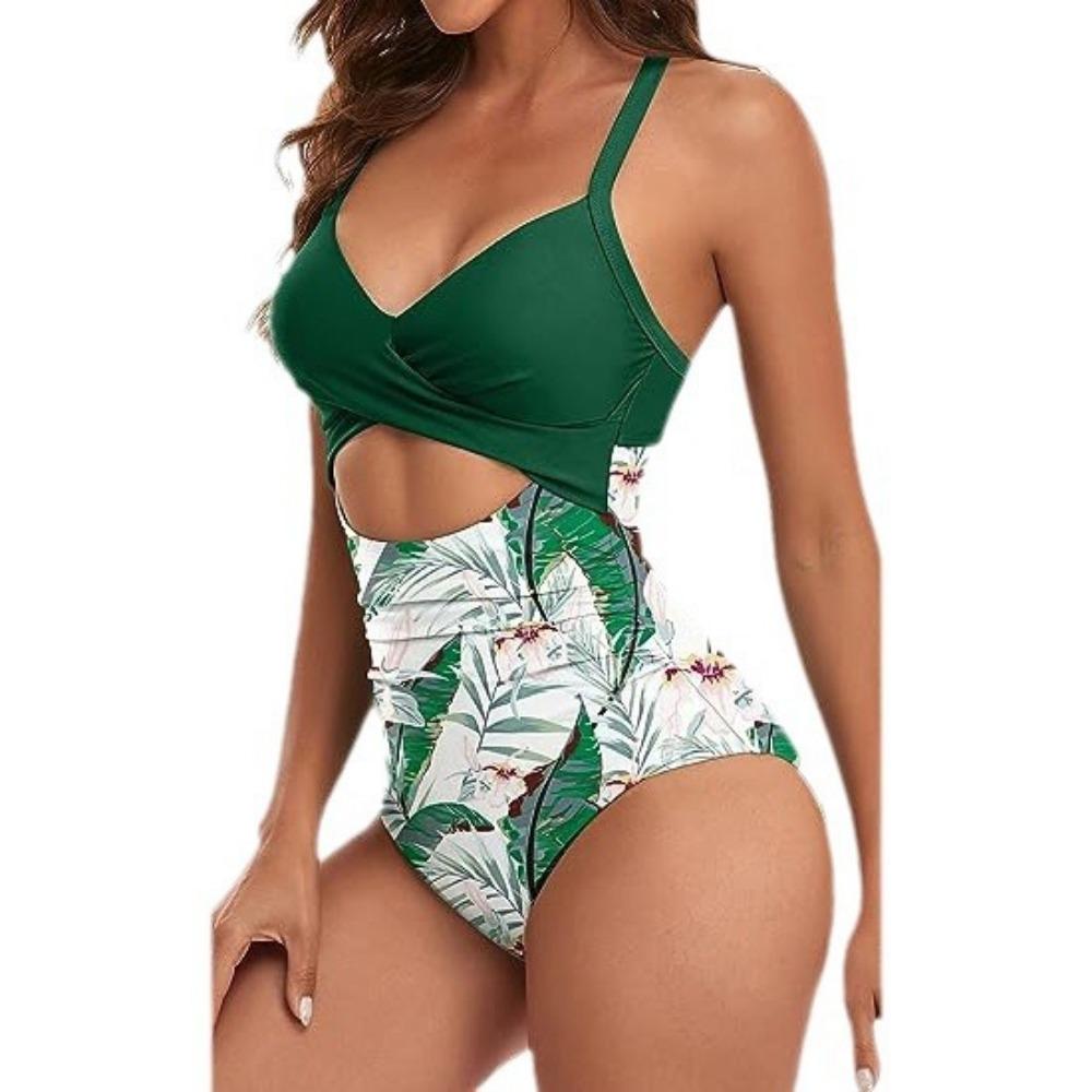 European and American One-piece Hard Bag Swimwear Hollow Solid Color High Waist Tight Swimsuit