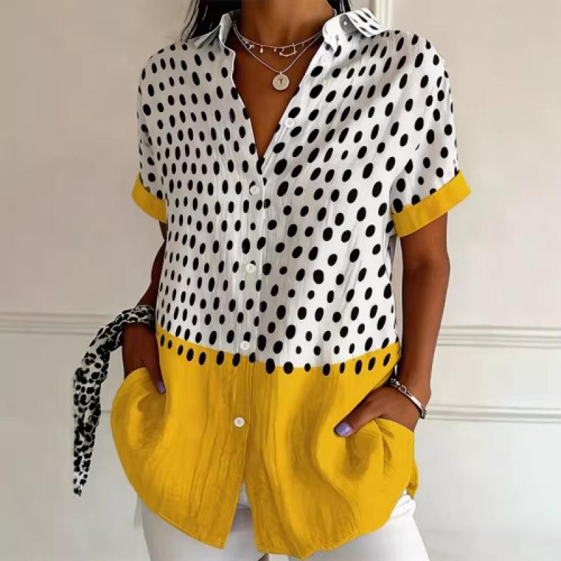 Short-sleeved button-up shirt women's blouse top