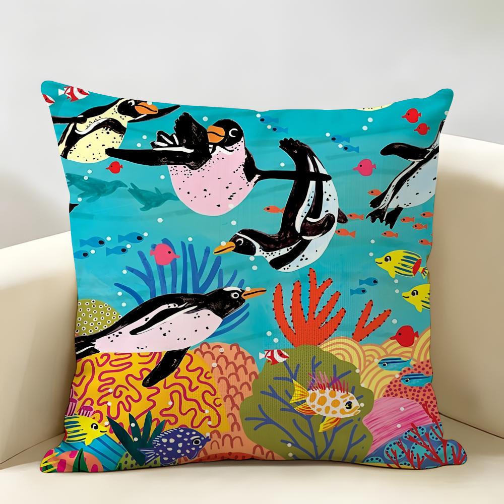 Marine Animals Summer Ins Cushion Cover Natural Linen Organic Fabric DoubleSided Printing Room Sofa Decor Pillow Case