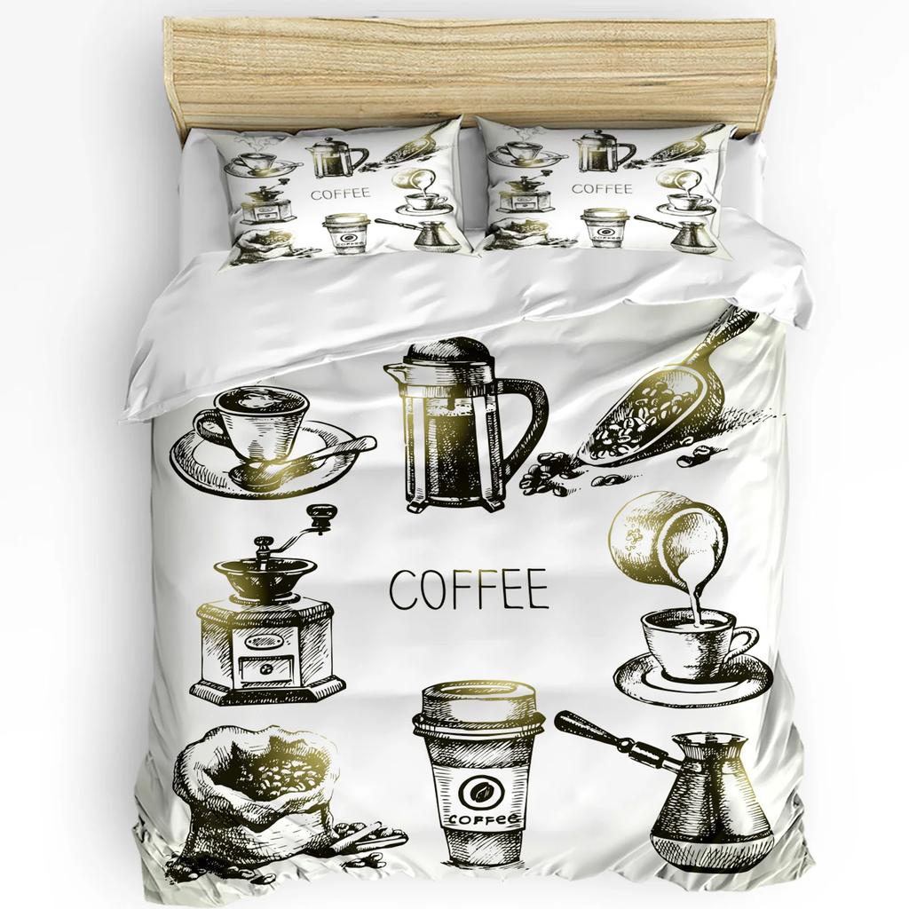 Kaffee Kaffeebohnen Kaffeetasse 3-teiliges Bettwäscheset für Doppelbett Heimtextil Bettbezug Steppdeckenbezug Kissenbezug