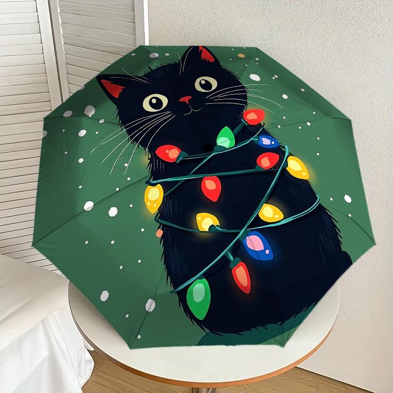 Christmas Cat Lights Umbrella: - Automatic Opening & Closing, A Festive Gift for Outdoor Adventures 130