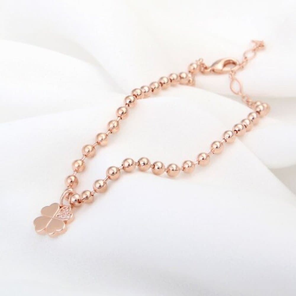 Clover 14Kgp Ball Chain Rose Gold Bracelet Jr193