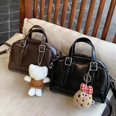 Shoulder Bag Retro Handbag PU Leather Boston Bag Elegant PU Bowling Bag  Girls/Female