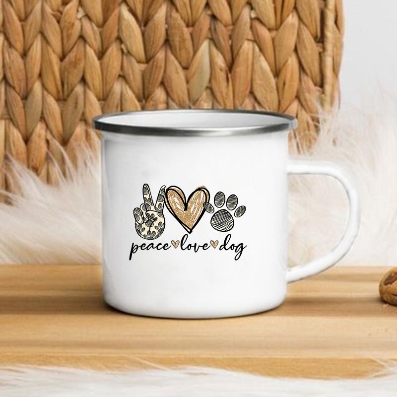 Ich liebe meinen Hund Bedruckte Emailletassen Kreative Kaffee-Tee-Tasse Getränke Dessert Frühstück Milchbecher Geschnittene Tassen Henkel Trinkgeschirr Beste Geschenke