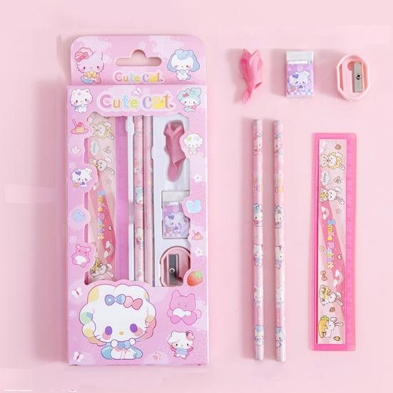 6Pcs Student Stationery Gift Set with Cute Packaging Cartoon Pencil Kit for Kids Elementary School Supplies Classroom Prize Birthday Favor