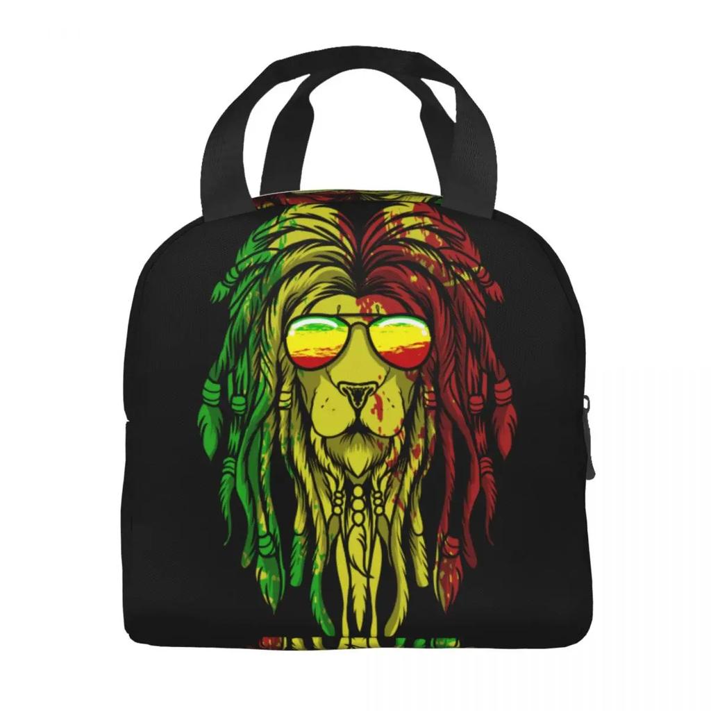 Reggae Music Lion Jamaican Flag Rasta Rastafari Thermal Insulated Lunch Bag Women Resuable Lunch Tote Travel Storage Food Box