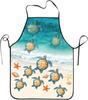 Vivid Beach Turtle Starfish Graphic Waterproof Apron Oil Resistant Neck Belt Kitchen Cooking Apron Fit For Men And Women