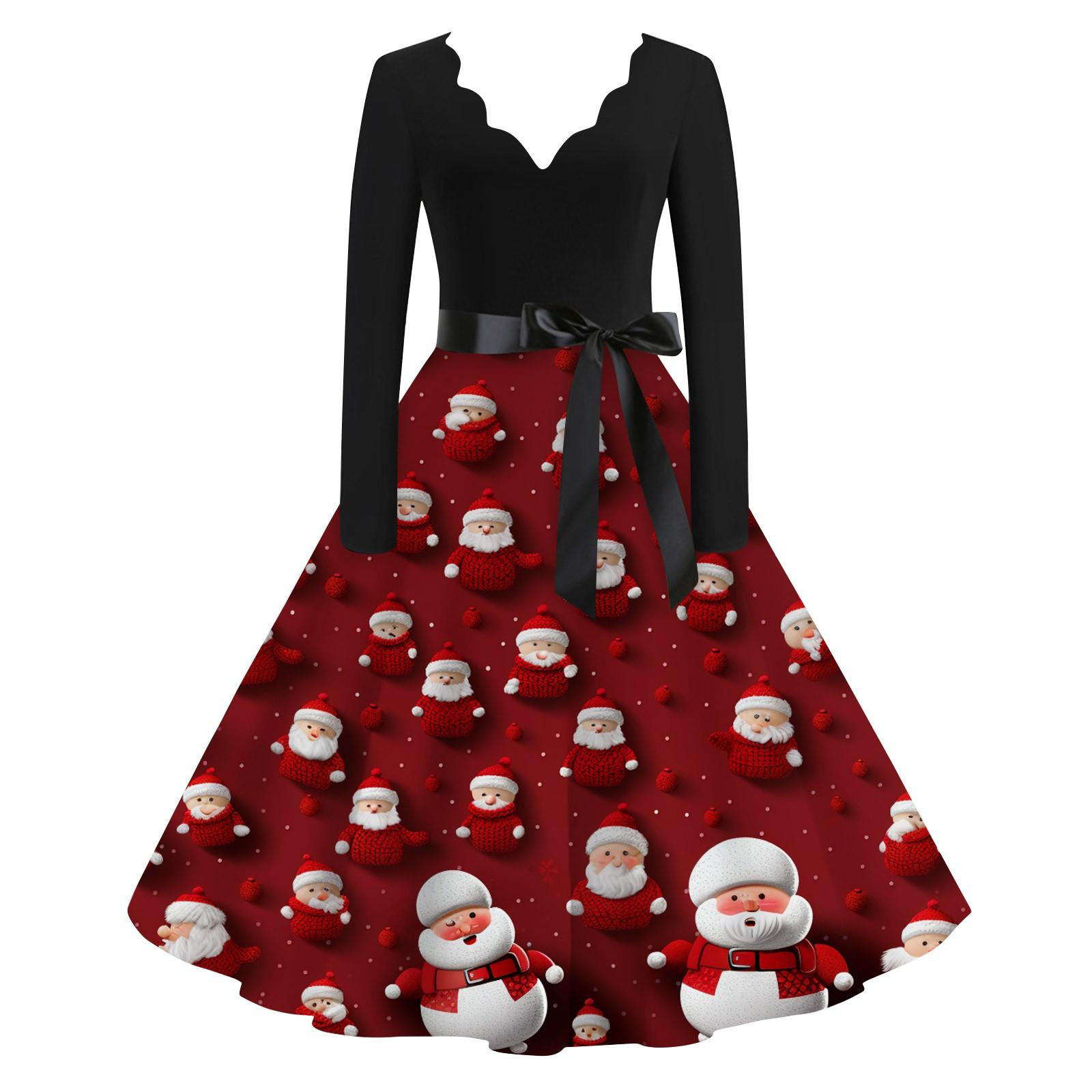 

Женское повседневное и модное рождественское платье с V-образным вырезом и большим подолом, длинное платье с рукавами XL винный