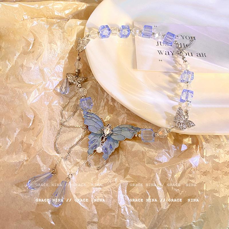 

Позитивный Резонанс Ожерелье-бабочка из синего кристалла для женщин - 2025 Легкая роскошь Цепочка на ключицу