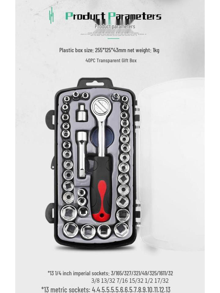 40-Piece Socket Set: Ratchet Wrench & Hex Key for Car/Motorcycle Repair